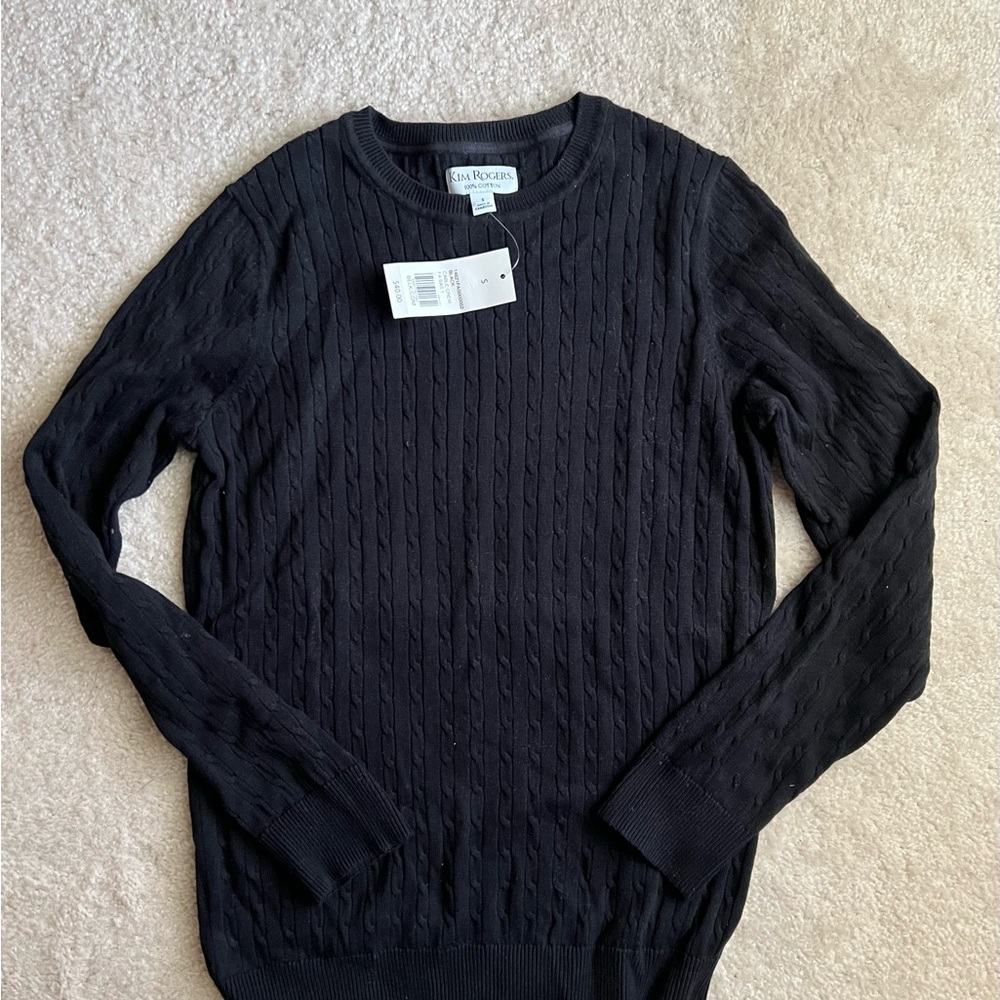 Kim Rogers Black Crewneck Sweater Ribbed Knit